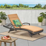 Salem Outdoor Grey Wicker Armed Chaise Lounge with Caramel Water Resistant Cushion Noble House