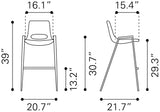 English Elm EE2703 100% Polyurethane, Plywood, Steel Modern Commercial Grade Bar Chair Set - Set of 2 White, Gold 100% Polyurethane, Plywood, Steel
