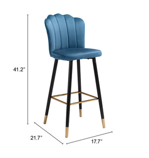 Zuo Modern Zinclair 100% Polyester, Plywood, Steel Modern Commercial Grade Barstool Blue, Gold 100% Polyester, Plywood, Steel