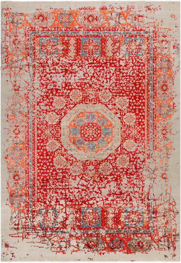 Ivorine IVR-1000 Traditional NZ Wool, Viscose Rug IVR1000-913 Bright Red, Bright Orange, Taupe, Teal, Dark Brown, Ivory, Mustard 50% NZ Wool, 50% Viscose 9' x 13'