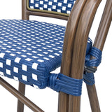 Brianna Outdoor French Bistro Chairs, Navy Blue, White, and Brown Wood Noble House