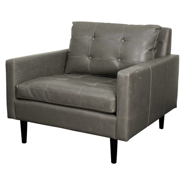 Ritchie Bonded Leather Arm Chair - Mid-Century Modern Design with Tufted Back and Black Splayed Legs