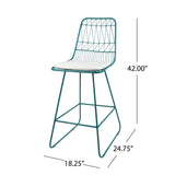 Niez Outdoor Wire Counter Stools with Cushions, Teal and Ivory Noble House