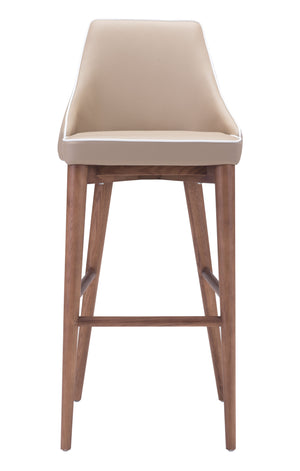 Zuo Modern Moor 100% Polyurethane, Plywood, Birch Wood Mid Century Commercial Grade Barstool Beige, Brown 100% Polyurethane, Plywood, Birch Wood
