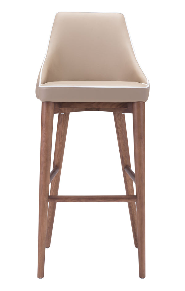 Zuo Modern Moor 100% Polyurethane, Plywood, Birch Wood Mid Century Commercial Grade Barstool Beige, Brown 100% Polyurethane, Plywood, Birch Wood