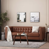 Pondway Contemporary Faux Leather Tufted 3 Seater Sofa, Cognac Brown and Brown Noble House