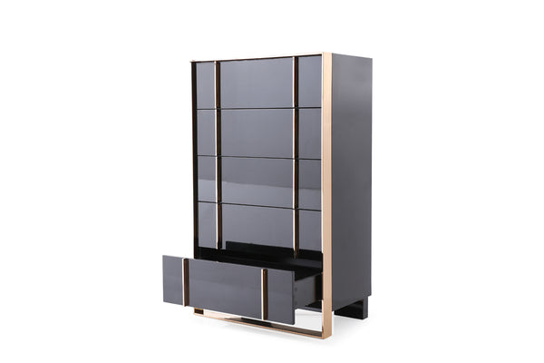VIG Furniture Nova Domus Cartier Modern Black & Rosegold Chest VGVCJ-A002-5H