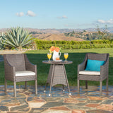 Noble House Franco Outdoor 3 Piece Multibrown Wicker Round Dining Set with Beige Water Resistant Cushions