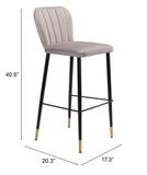 Zuo Modern Manchester 100% Polyester, Plywood, Steel Modern Commercial Grade Barstool Set - Set of 2 Gray, Black, Gold 100% Polyester, Plywood, Steel