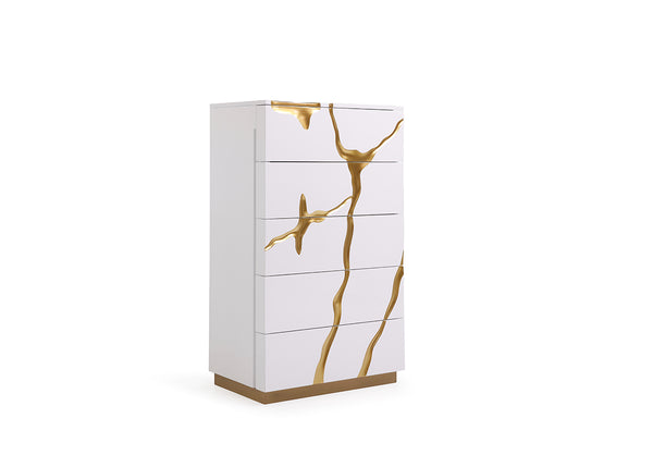 VIG Furniture Modrest Aspen Modern White & Gold Chest VGVCJ1801-5H-WHT