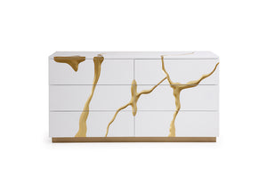 VIG Furniture Modrest Aspen Modern Wide White and Gold Dresser VGVC-J1801-D-L-B-W