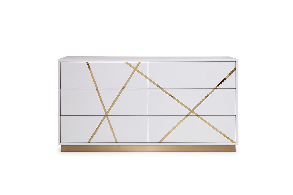 VIG Furniture Modrest Nixa  Modern Wide White and Gold Dresser VGVCJ1909-D-WHT-1-W