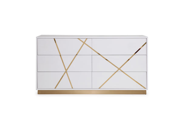 VIG Furniture Modrest Nixa  Modern Wide White and Gold Dresser VGVCJ1909-D-WHT-1-W