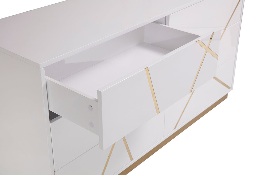VIG Furniture Modrest Nixa  Modern Wide White and Gold Dresser VGVCJ1909-D-WHT-1-W