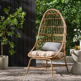Noble House Naclerio Outdoor Wicker Basket Chair with Cushion, Beige and Light Brown
