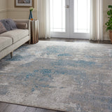 Nourison Karma KRM07 Farmhouse & Country Machine Made Power-loomed Indoor only Area Rug Ivory/Light Blue 9'3" x 12'9" 99446475664