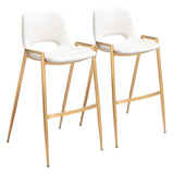 Zuo Modern Desi 100% Polyurethane, Plywood, Steel Modern Commercial Grade Barstool Set - Set of 2 White, Gold 100% Polyurethane, Plywood, Steel