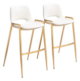 English Elm EE2703 100% Polyurethane, Plywood, Steel Modern Commercial Grade Bar Chair Set - Set of 2 White, Gold 100% Polyurethane, Plywood, Steel