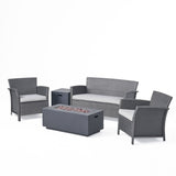 St. Lucia Outdoor 4 Seater Wicker Chat Set with Fire Pit