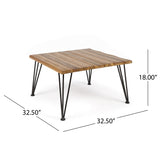 Zion Outdoor Industrial Teak Finish Acacia Wood Coffee Table with Rustic Metal Finish Iron Frame Noble House