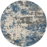 Nourison Rustic Textures RUS08 Painterly Machine Made Power-loomed Indoor Area Rug Grey/Blue 7'10" x round 99446836021