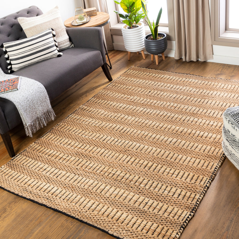 Jasmine JAM-2302 Cottage Jute, Cotton Rug JAM2302-81012 Black, Beige, Camel 80% Jute, 20% Cotton 8'10" x 12'