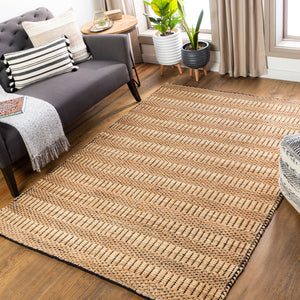 Jasmine JAM-2302 Cottage Jute, Cotton Rug JAM2302-81012 Black, Beige, Camel 80% Jute, 20% Cotton 8'10" x 12'