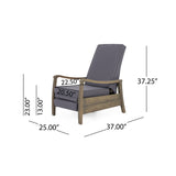 Verano Outdoor Acacia Wood Recliner Chair with Cushions, Gray and Dark Gray Noble House