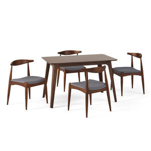 Francie Mid-Century Modern 5 Piece Dining Set, Charcoal and Natural Walnut Noble House