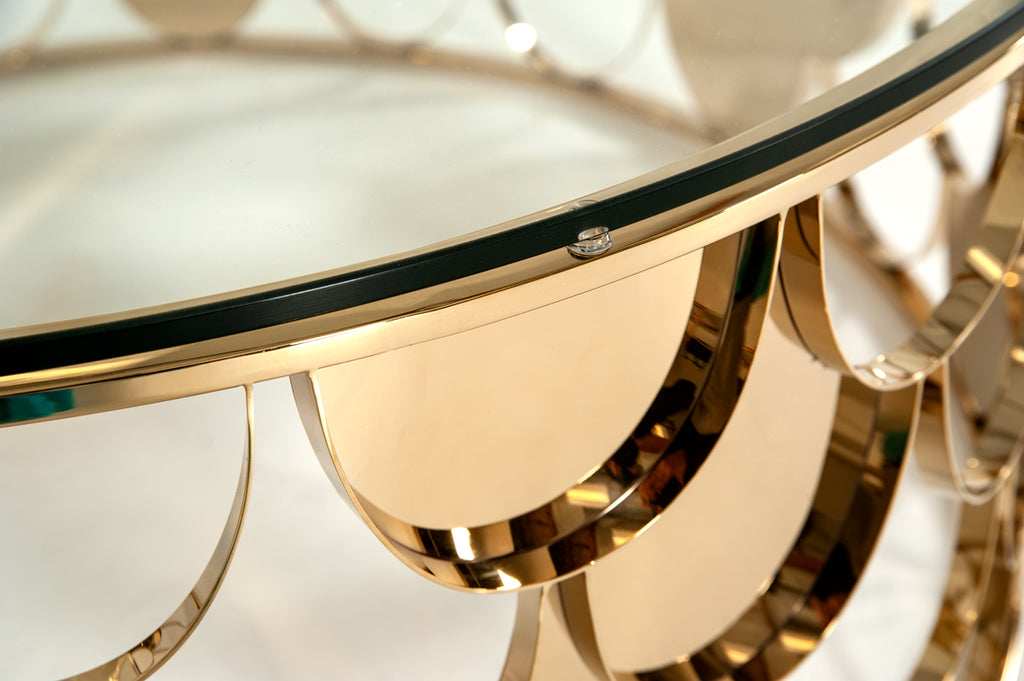 VIG Furniture Modrest Javier Modern Glass & Gold Round Coffee Table VGVCCT088