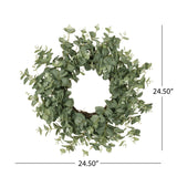 Sedlari 24" Eucalyptus Artificial Silk Wreath, Green Noble House