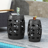 Sheila Outdoor Metal Side Tables, Black Noble House