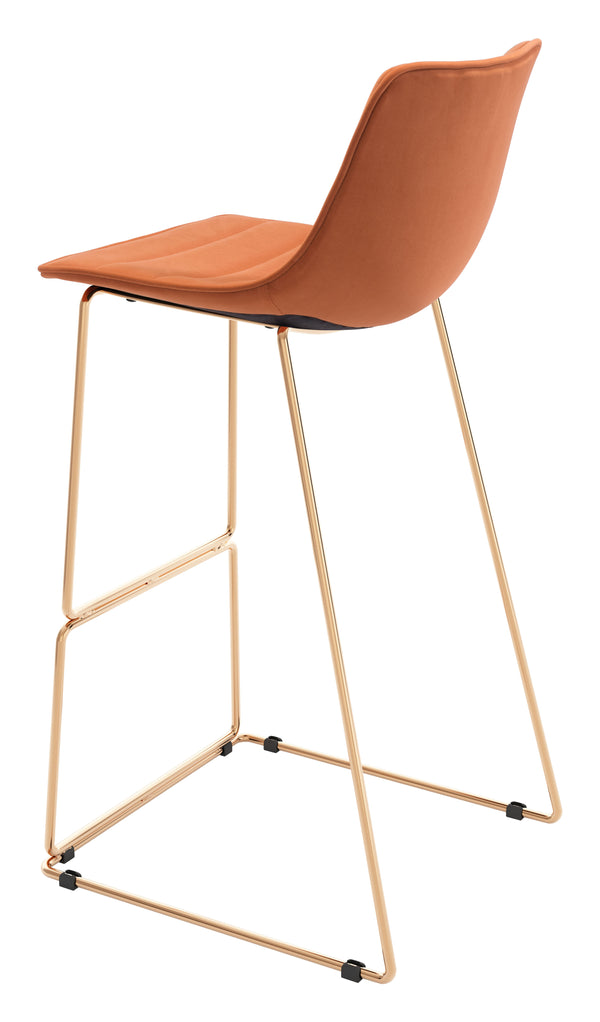 Zuo Modern Adele 100% Polyester, Plywood, Steel Modern Commercial Grade Barstool Set - Set of 2 Orange, Gold 100% Polyester, Plywood, Steel