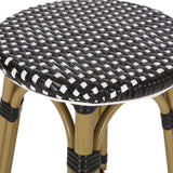 Noble House Starla Outdoor French Aluminum 29.5 Inch Barstools (Set of 4), Black, White, and Bamboo Finish