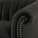 Bowie Modern Glam Velvet 3 Seater Sofa, Black and Dark Brown Noble House