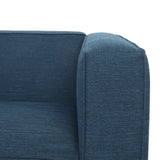 Cossitt Contemporary Fabric Upholstered Loveseat, Navy Blue and Dark Walnut Noble House