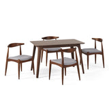 Francie Mid-Century Modern 5 Piece Dining Set, Light Gray and Natural Walnut Noble House