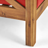 Brava Outdoor Acacia Wood Club Chairs with Cushions, Teak Finish and Red Noble House