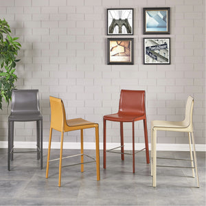 Gervin Recycled Leather Counter Stools - Set of 2, Modern Minimalist Design for Kitchen Comfort