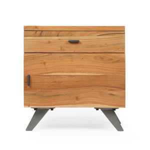 Alderbrook Mid-Century Industrial Acacia Wood Side Table, Natural and Gray Noble House