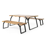 Varva Outdoor Acacia Wood 3 Piece Picnic Dining Set, Teak and Black