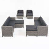 Puerta Outdoor 8 Seater Wicker Chat Set with Ottomans
