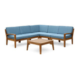 Grenada Outdoor Acacia Wood 5 Seater Sectional Sofa Set with Coffee Table