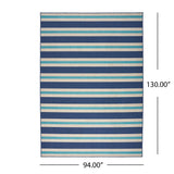 Noble House Ronan  Indoor/ Outdoor Geometric 8 x 11 Area Rug, Blue and Ivory