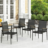 Noble House Barrister Outdoor Mesh and Aluminum Dining Chairs, Black and Natural (Set of 4)
