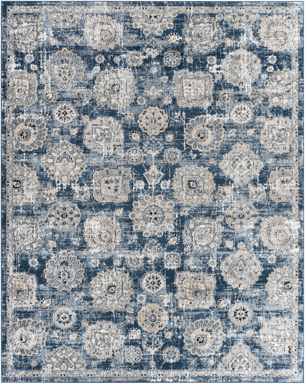 Jolie JLO-2324 Traditional Polypropylene, Polyester Rug JLO2324-71010 Navy, Medium Gray, Light Gray, Silver Gray, Tan, Beige, Ivory, Black, Charcoal 90% Polypropylene, 10% Polyester 7'10" x 10'