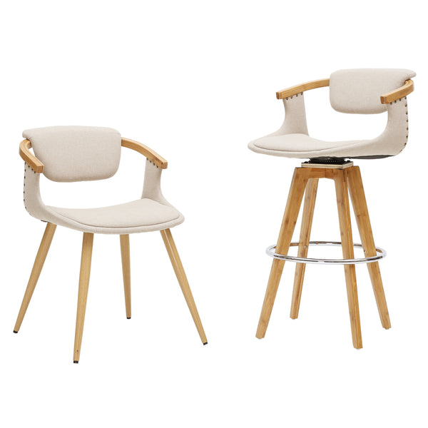 Darwin 360-Degree Swivel Counter Stool - Chic Mid-Century Design with Bamboo Legs and Linen Upholstery