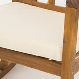 Nuna Outdoor Wood Rocking Chair with Cream Cushion Noble House