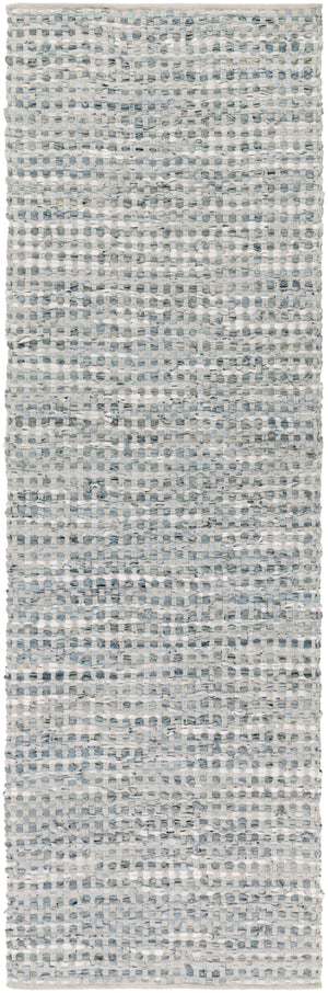 Jamie JMI-8001 Modern Cotton, Leather Rug JMI8001-268 Teal, Denim, Ice Blue, Beige 50% Cotton, 50% Leather 2'6" x 8'