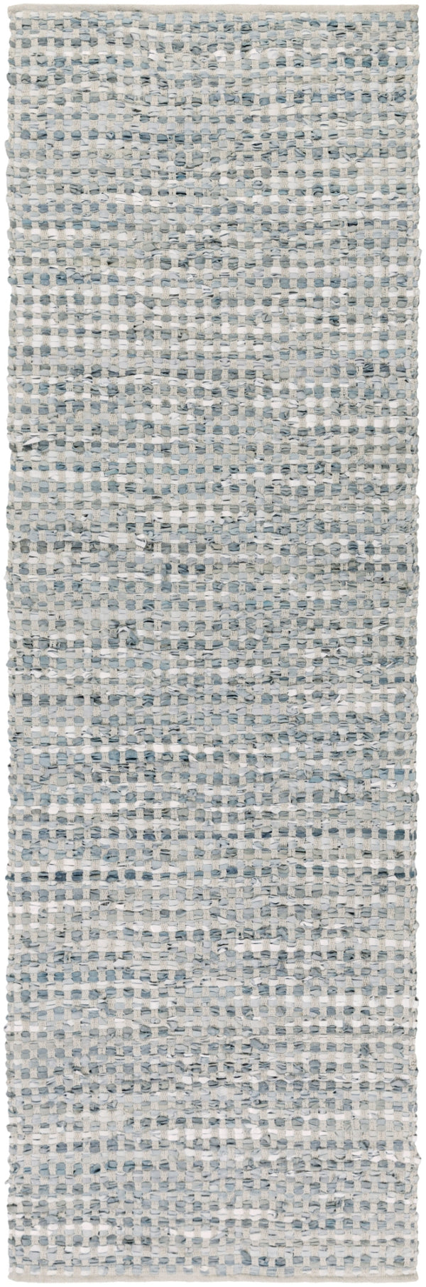 Jamie JMI-8001 Modern Cotton, Leather Rug JMI8001-268 Teal, Denim, Ice Blue, Beige 50% Cotton, 50% Leather 2'6" x 8'